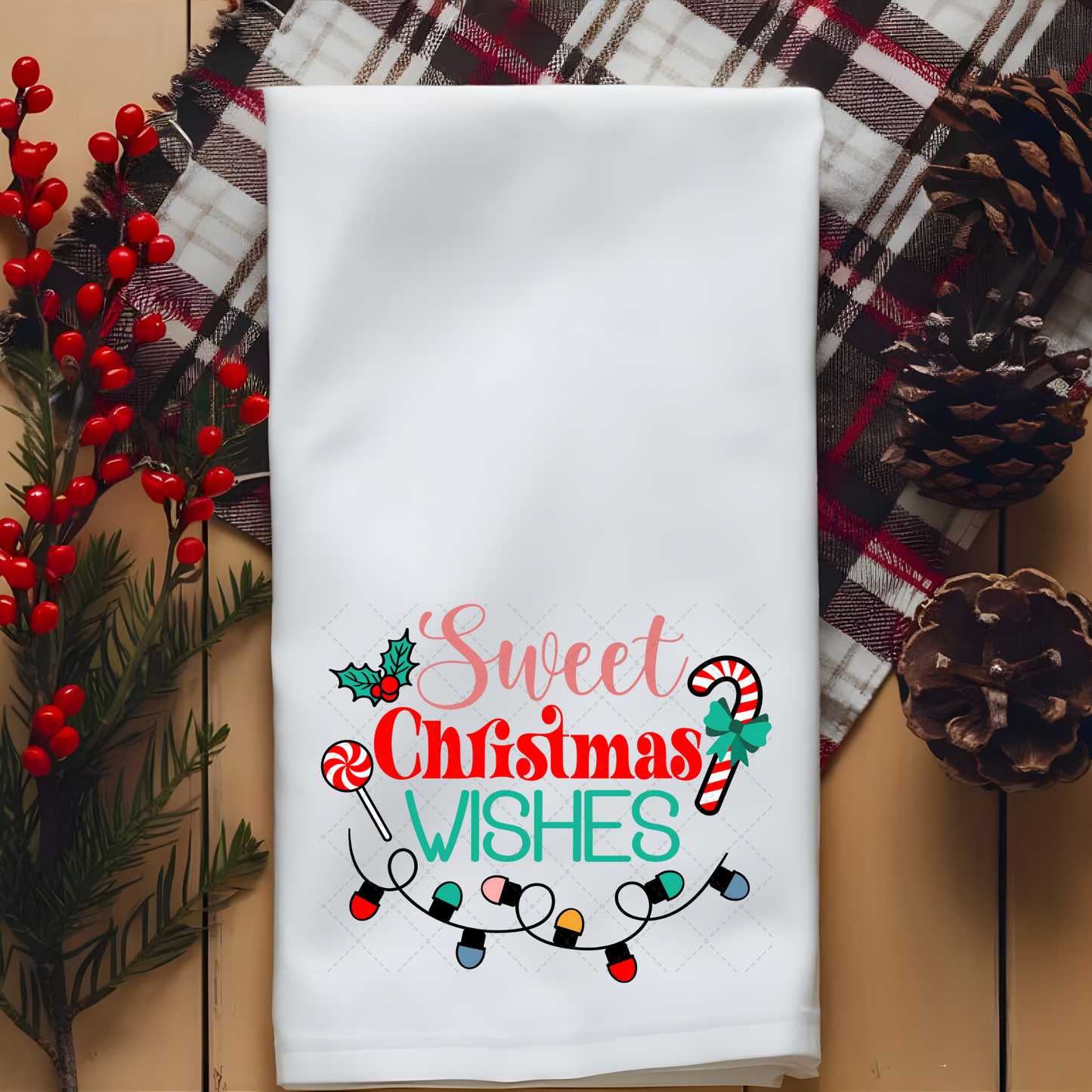 Sweet Christmas Wishes Tea Towel Transfer