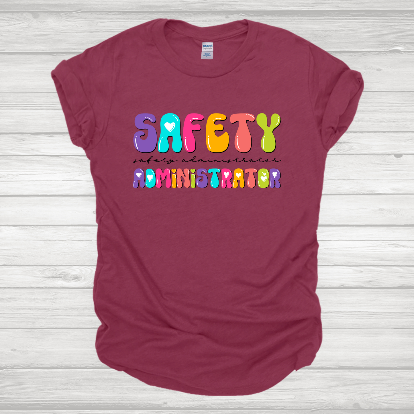 Safety Administrator Multicolored Bubble Letters Transfer