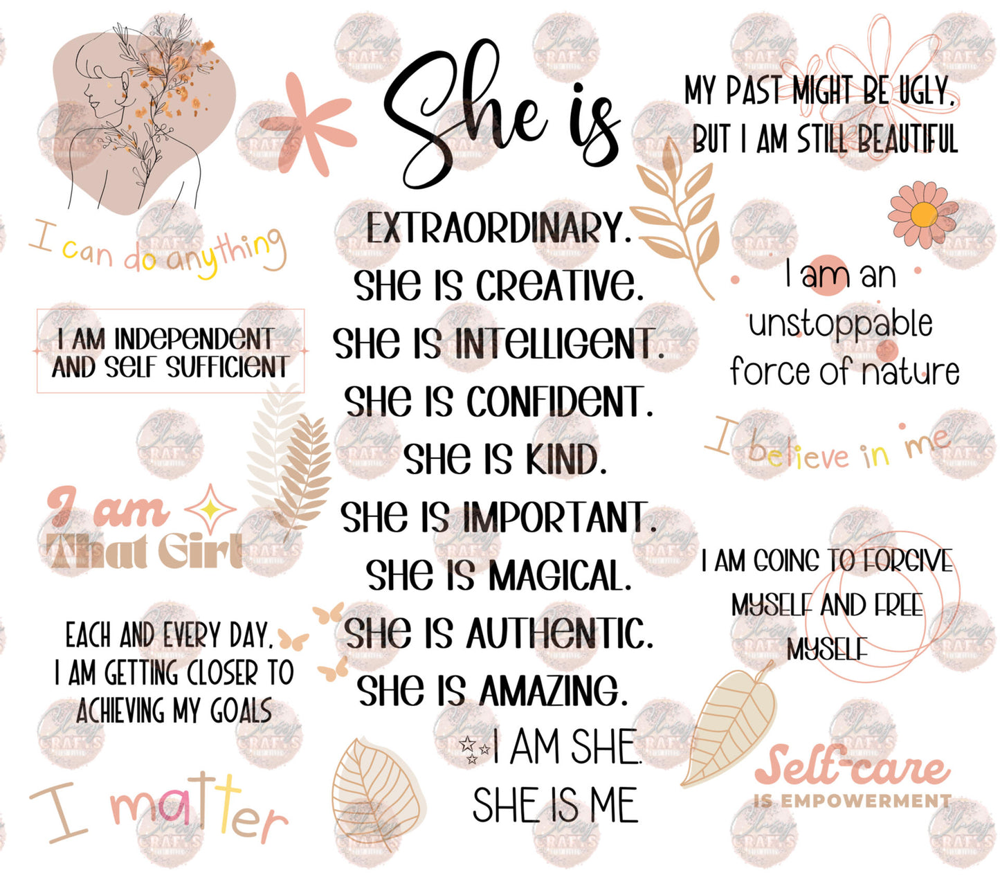 She Is Affirmations Tumbler Wrap - Sublimation Transfer