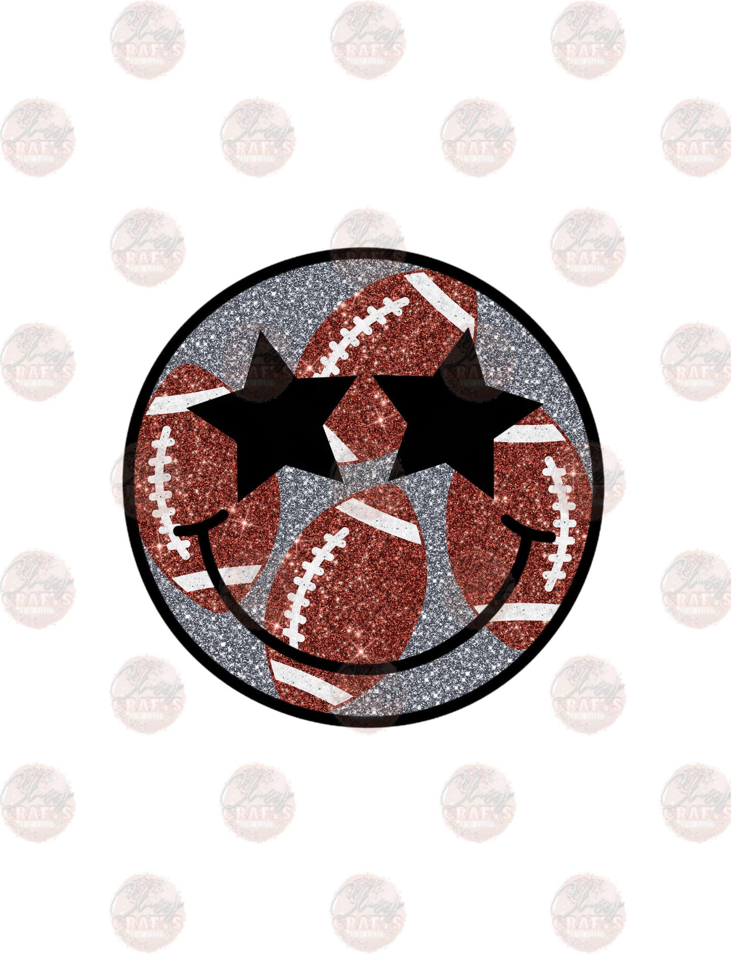 Silver Glitter Football Smiley Transfer