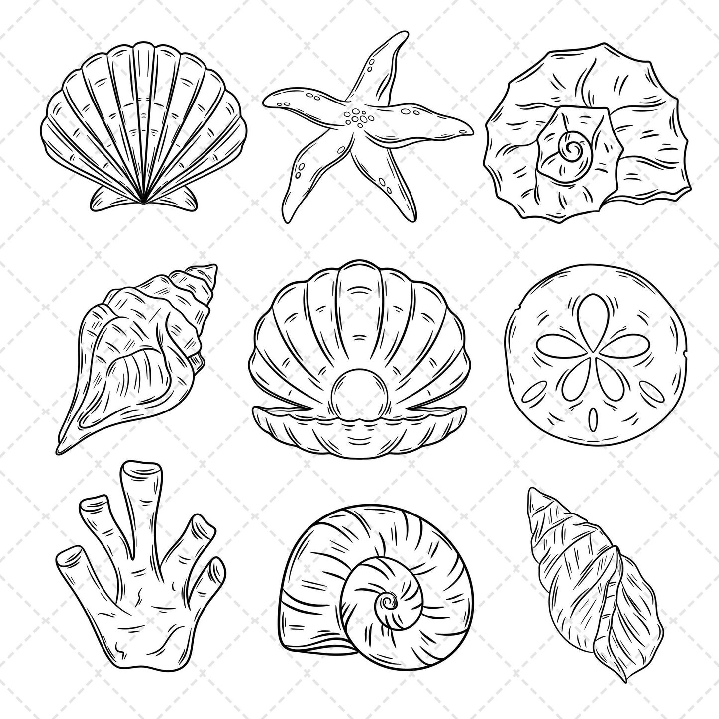 Single Color Seashell Grid Transfer