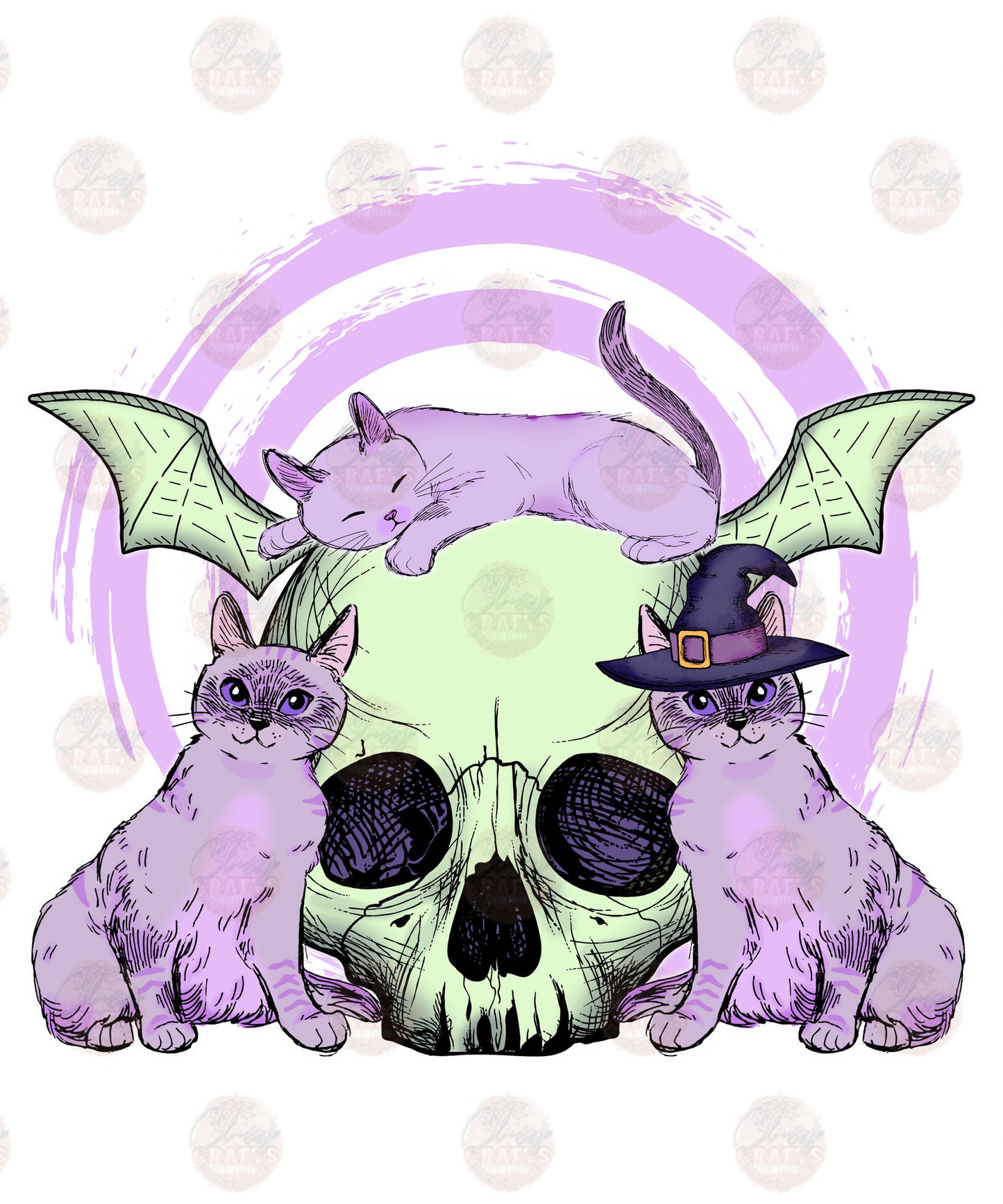 Skelly Bat & Kitties Transfer