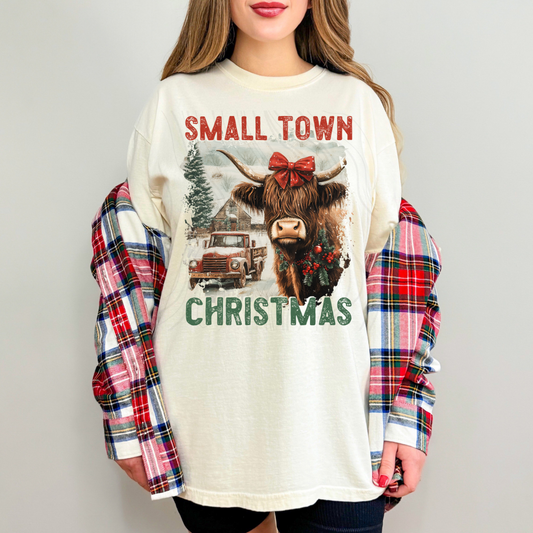 Small Town Christmas Scene With Cow Transfer