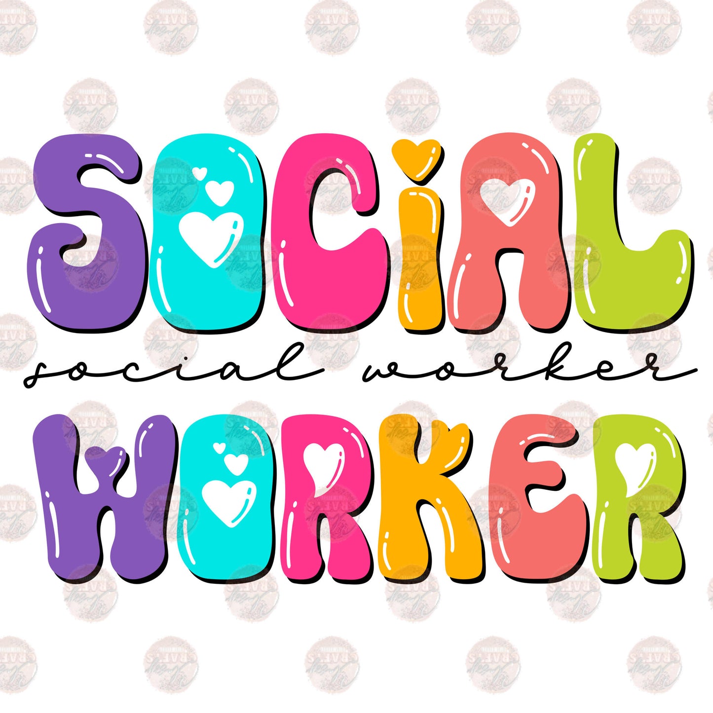 Social Worker Multicolored Bubble Letters Transfer