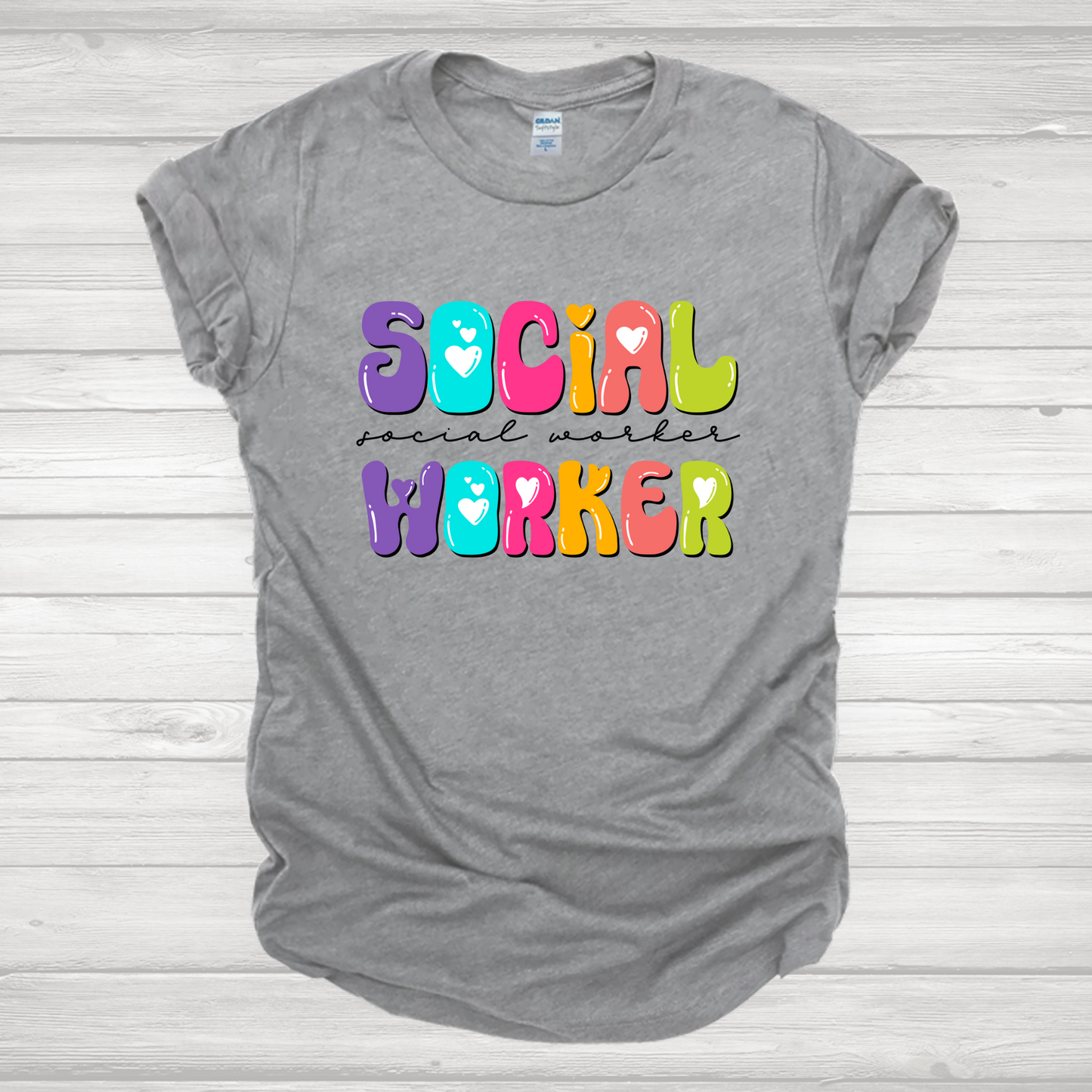 Social Worker Multicolored Bubble Letters Transfer