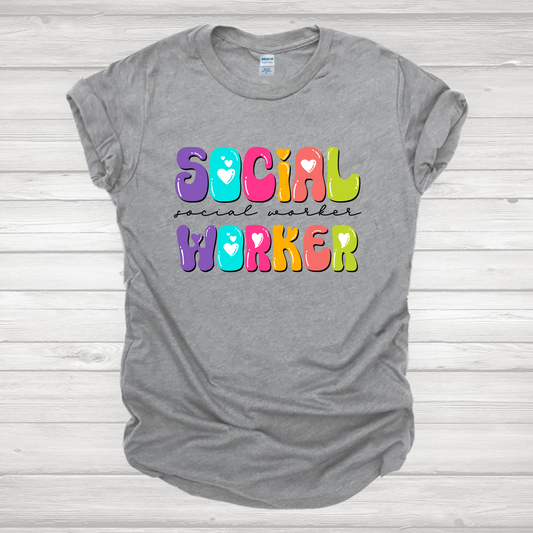 Social Worker Multicolored Bubble Letters Transfer