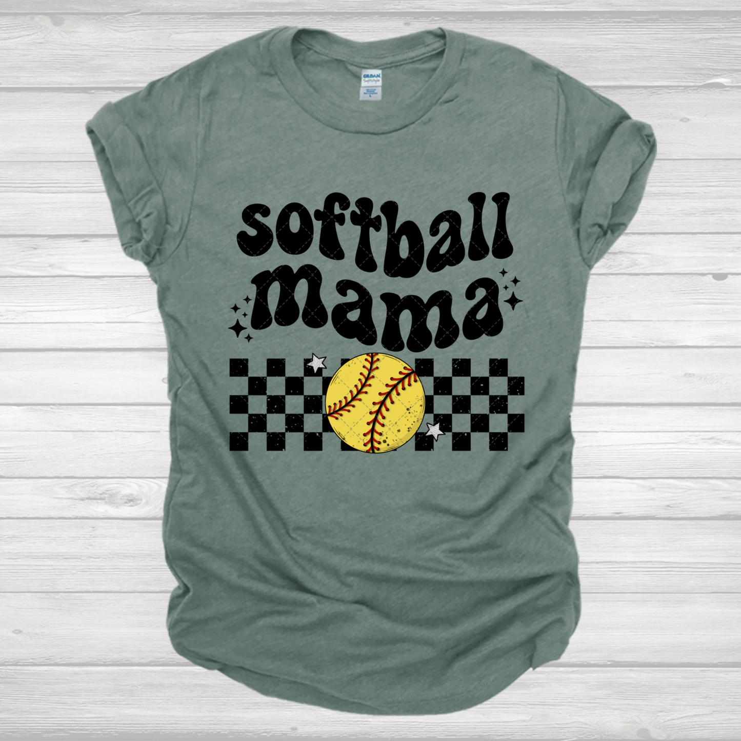 Softball Mama checkered Transfer