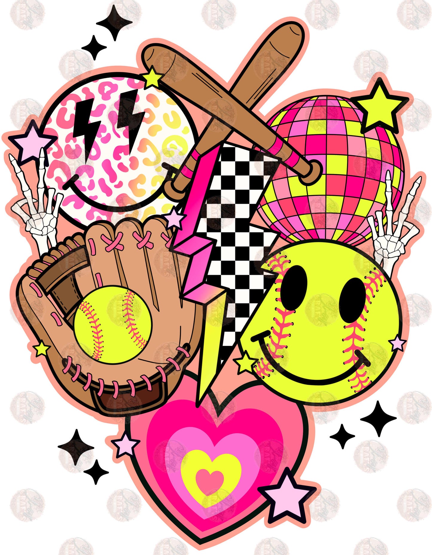 Softball Retro Collage Transfer