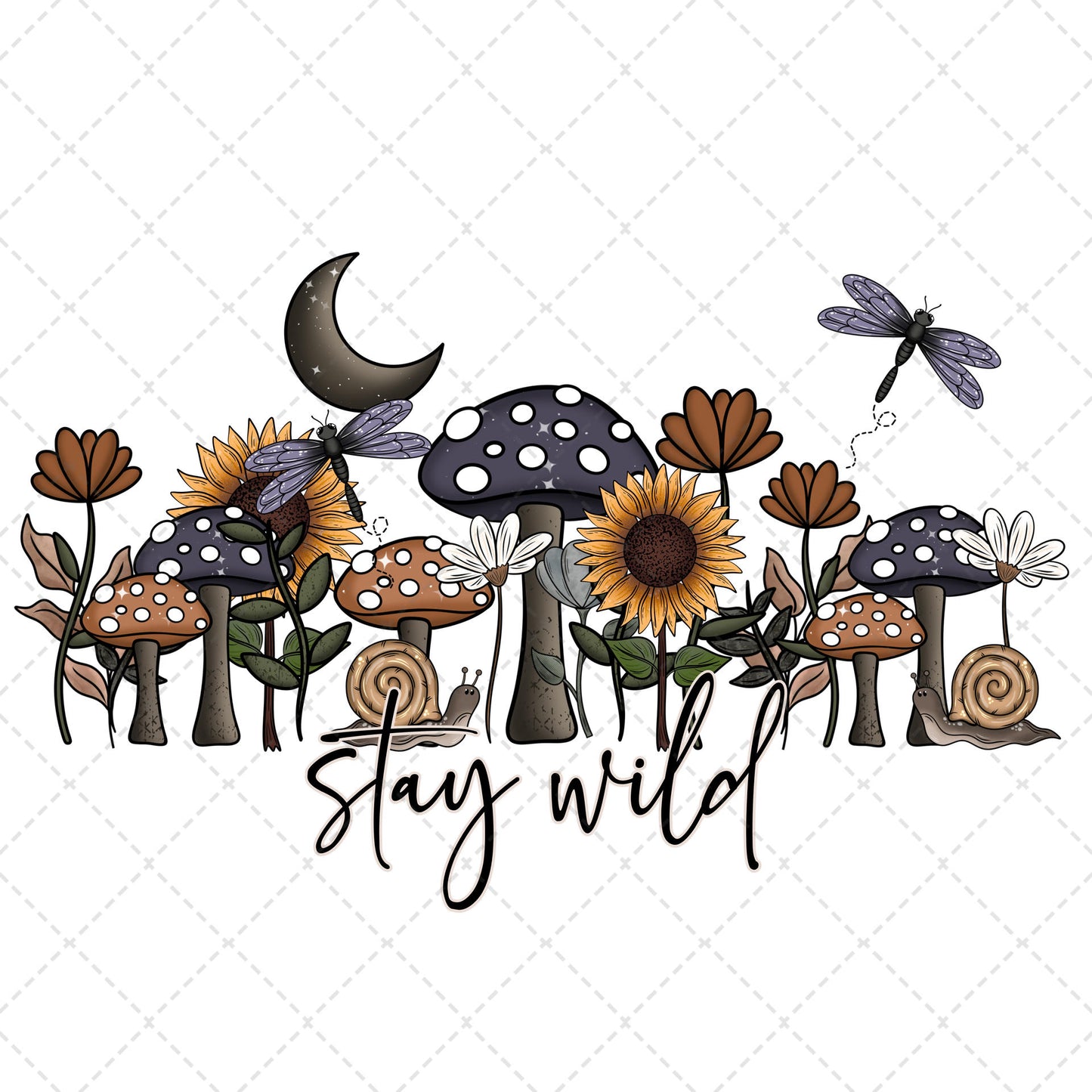 Stay wild Mushroom Floral Transfer