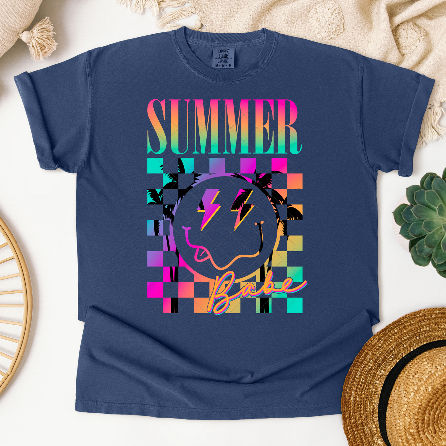 Summer Babe Smiley Retro Multicolored Transfer