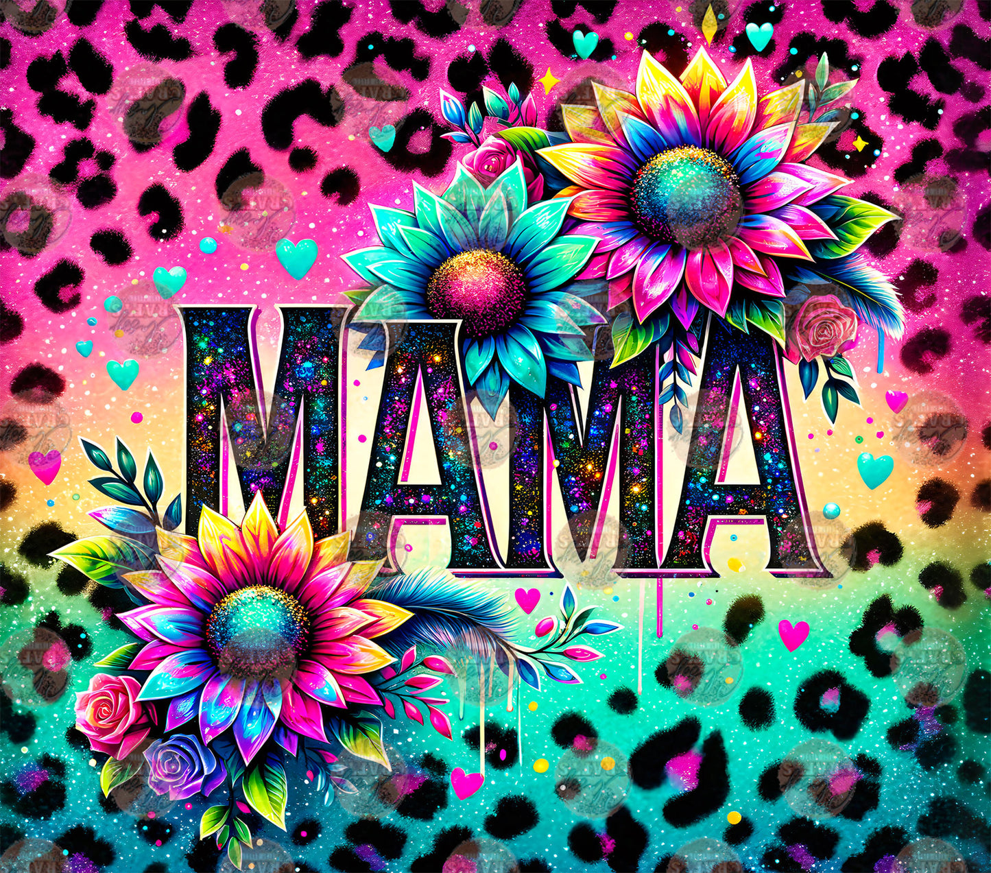 Neon Sunflower Mama Tumbler Wrap - Sublimation Transfer