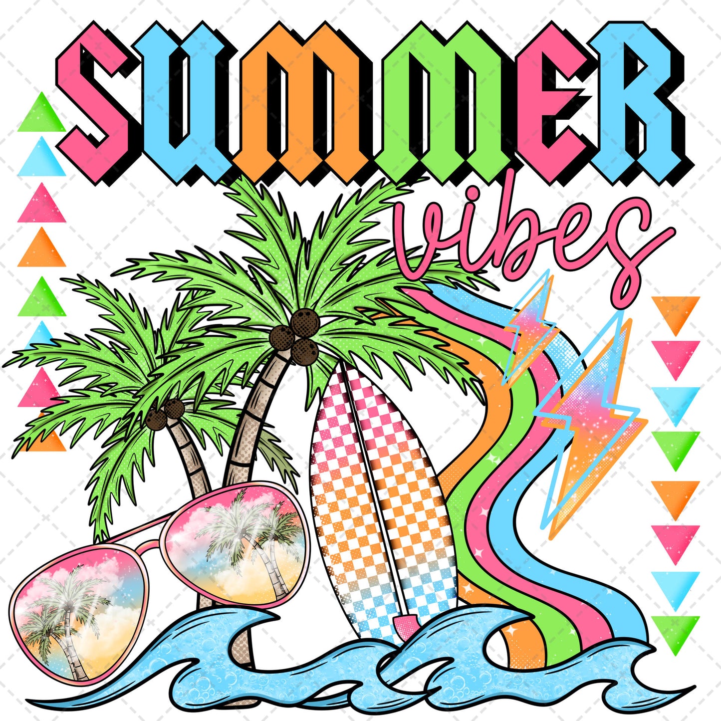 Surf Board Summer Vibes Neon Transfer