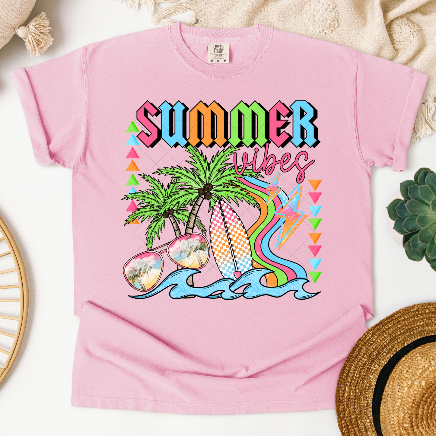 Surf Board Summer Vibes Neon Transfer