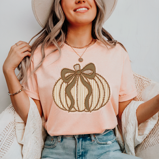 Pumpkin Yellow Tan Bow Transfer