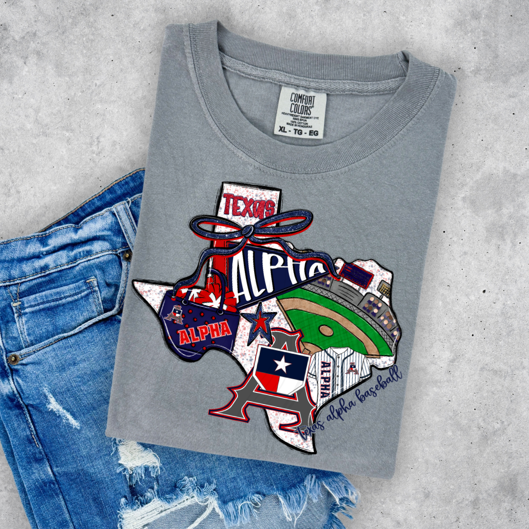 Texas Alpha Baseball Game Day Coquette Transfer