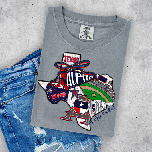 Texas Alpha Baseball Game Day Coquette Transfer