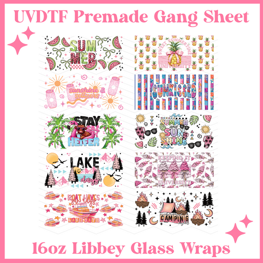 Summer Vibes 16oz Libbey Glass Wraps - 22x24 - UVDTF PREMADE GANG SHEET
