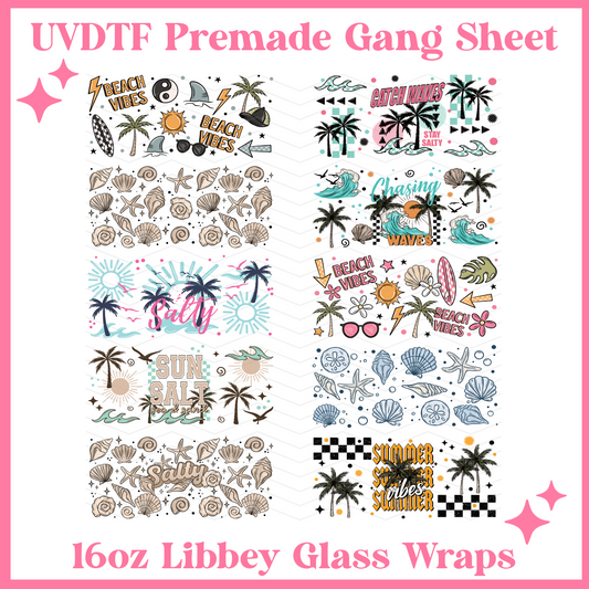 Chasing Waves 16oz Libbey Glass Wraps - 22x24 - UVDTF PREMADE GANG SHEET
