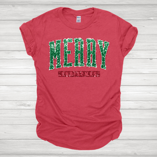 Faux Sequin Merry Christmas Green And Red Transfers