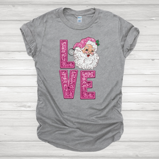 Faux Sequin Love Retro Santa Pink Transfers