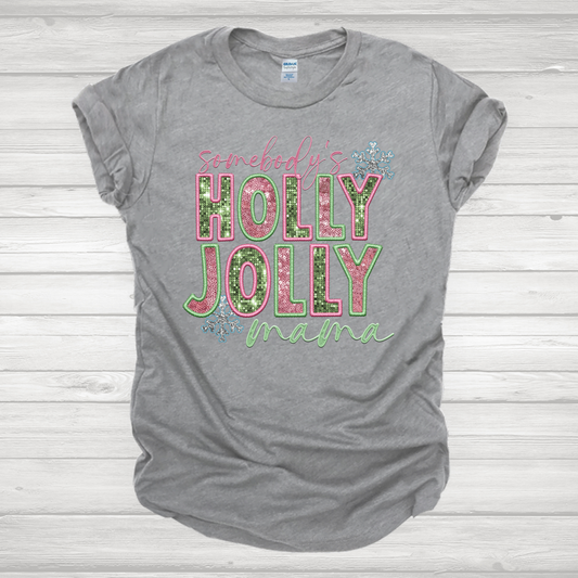 Faux Sequin Holly Jolly Mama Transfer