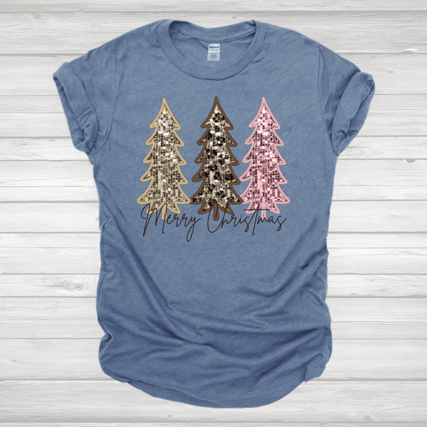 Faux Sequin Merry Christmas Trees Transfer