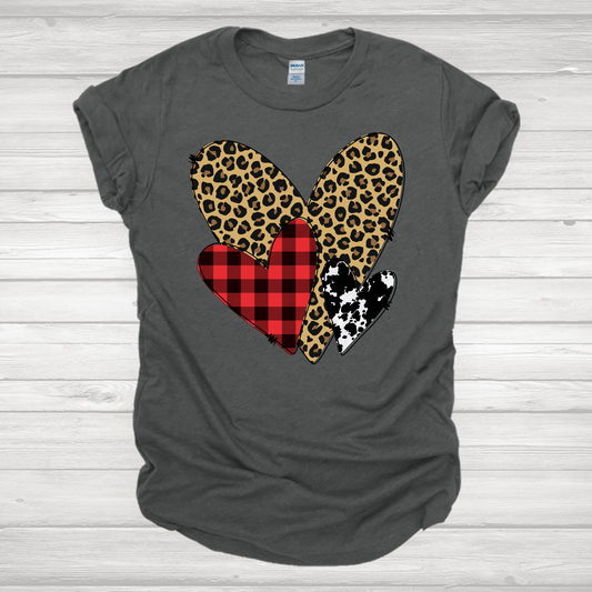 Leopard, Plaid, Cowhide Hearts Transfer