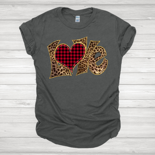 Leopard Love With Buffalo Plaid Heart Transfer