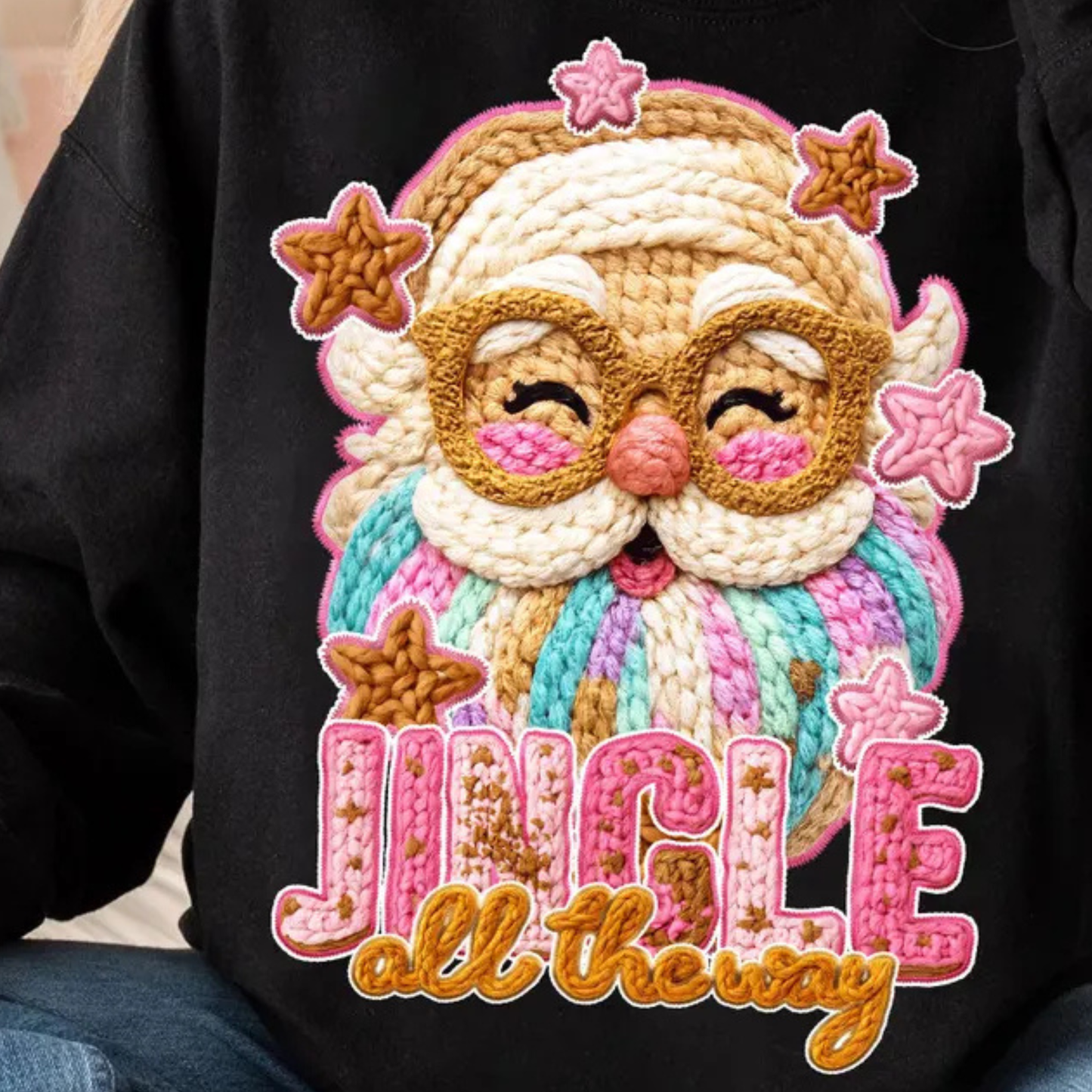 Jingle All The Way Santa Faux Yarn Transfer