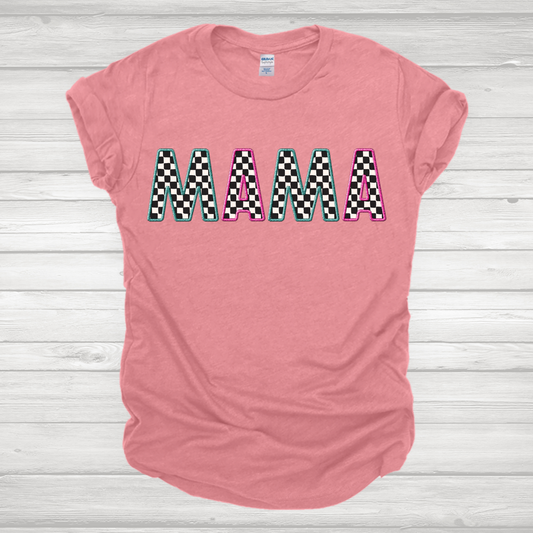 Faux Embroidered Checkered Mama Transfers