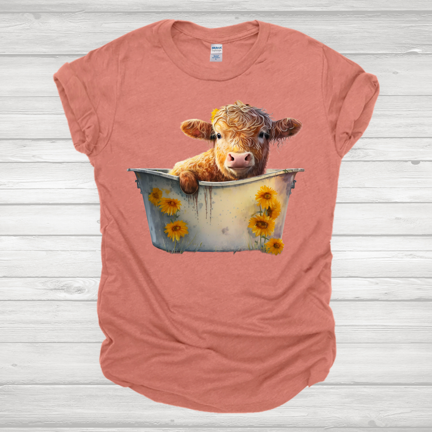 Highland Cow In Sunflower Tub Transfer