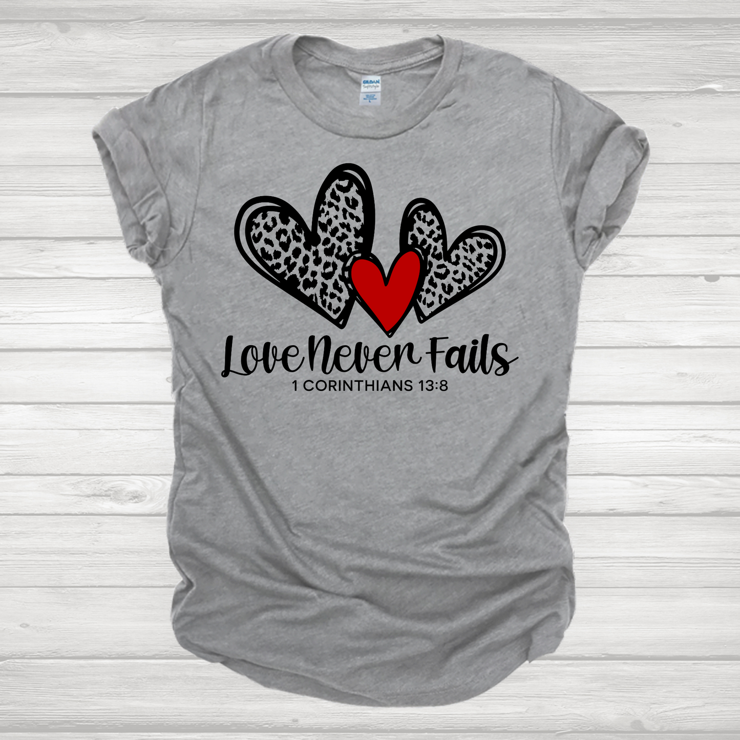 Love Never Fails Leopard Hearts Transfer