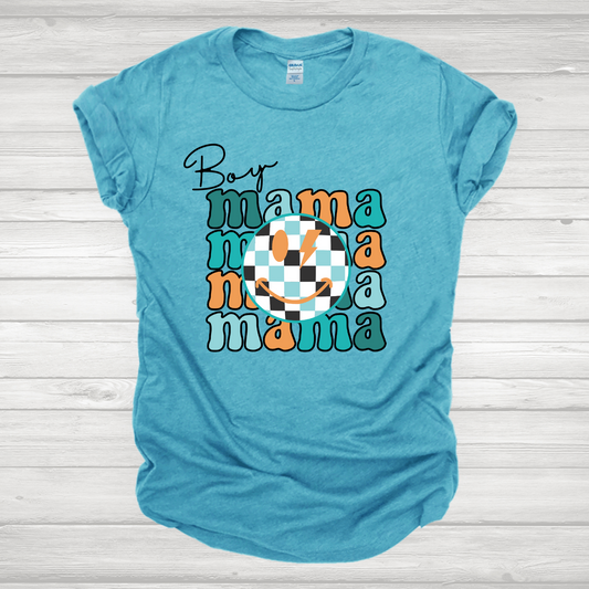 Boy Mama Checkered Smiley Transfer