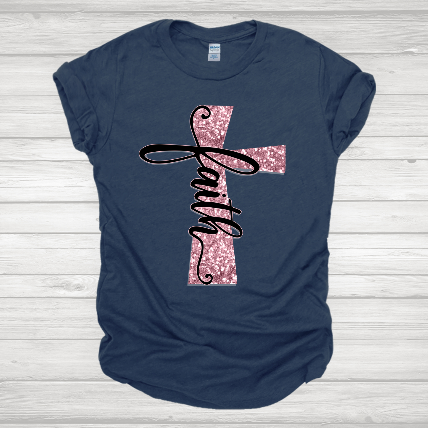Faith Cross Pink Glitter Transfer