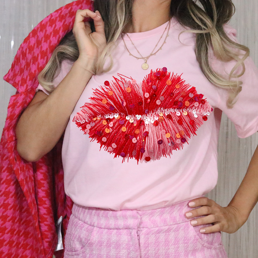 VALENTINES LIPS FAUX YARN TRANSFER