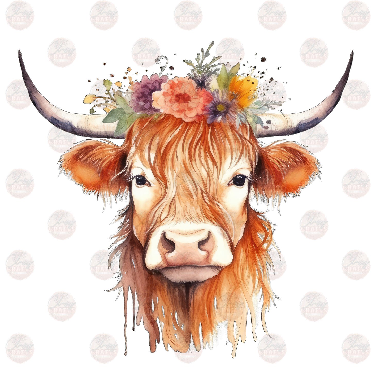 Watercolor Highland Cow- 1 Transfer