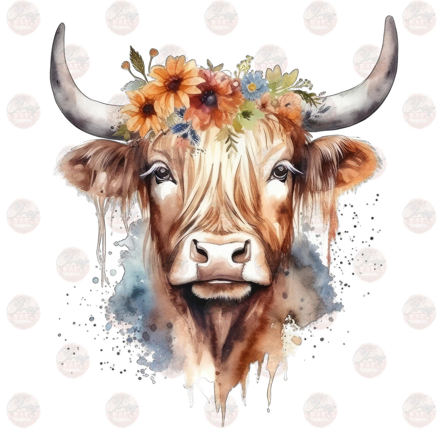 Watercolor Highland Cow- 11 Transfer