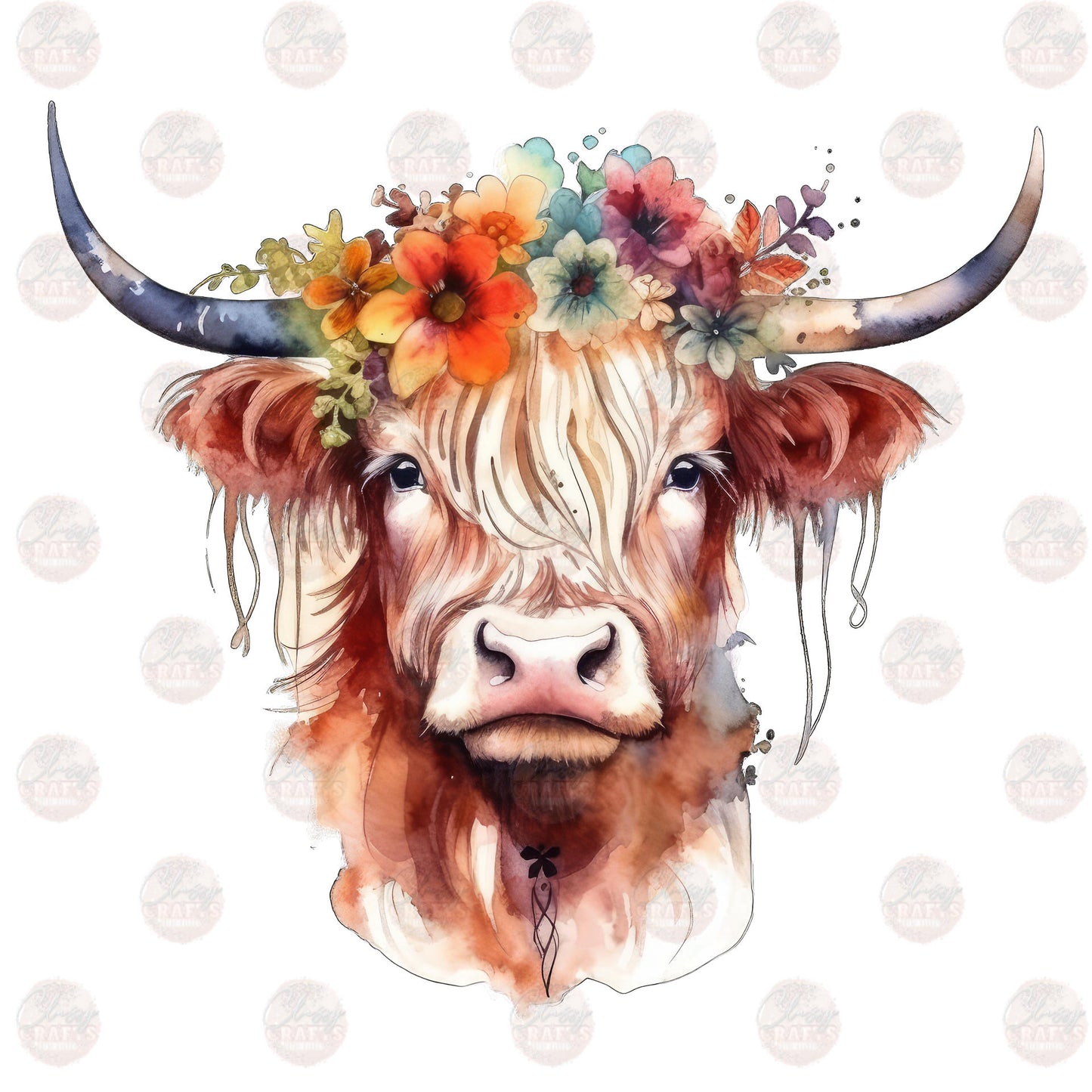Watercolor Highland Cow- 15 Transfer
