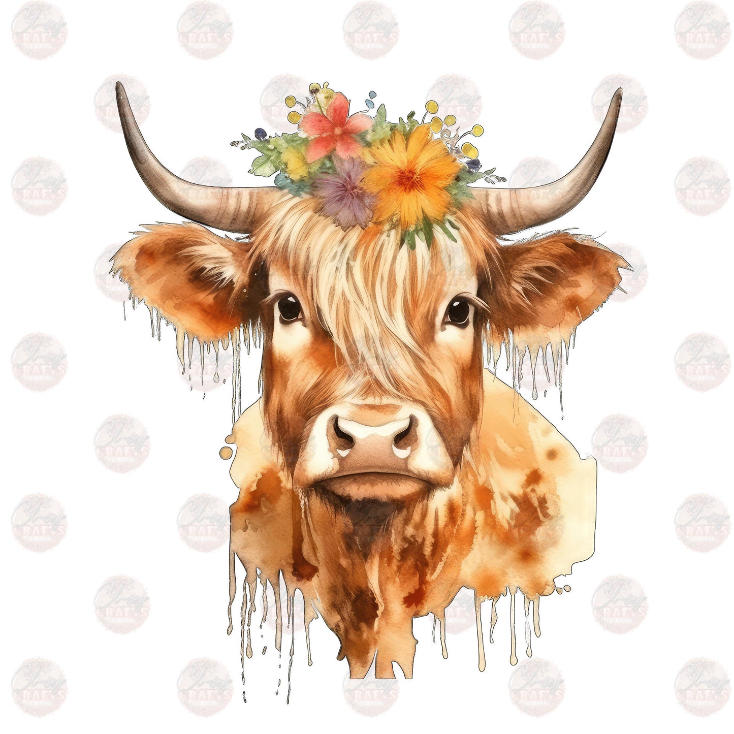 Watercolor Highland Cow- 16 Transfer