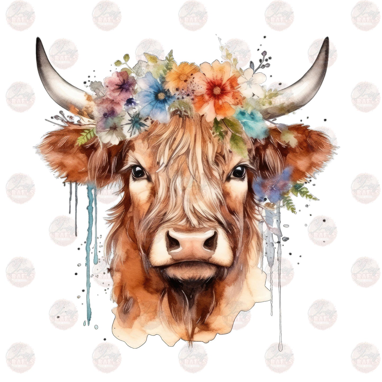 Watercolor Highland Cow- 17 Transfer