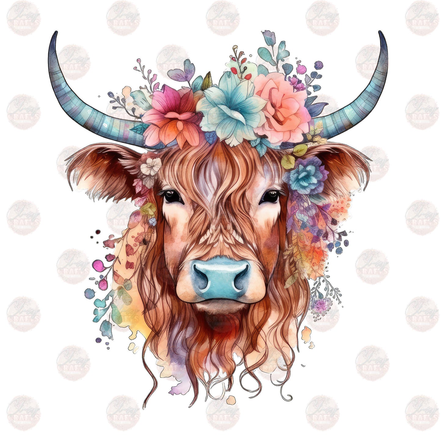 Watercolor Highland Cow- 8 Transfer