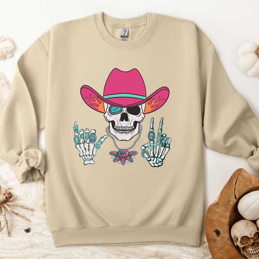 Western Skeleton Cowboy Turquoise Transfer