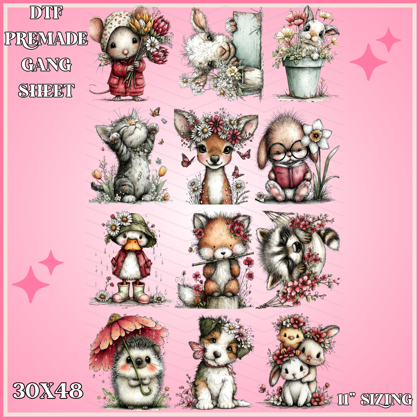 Whimsical Animals - 30x48 - PREMADE GANG SHEET