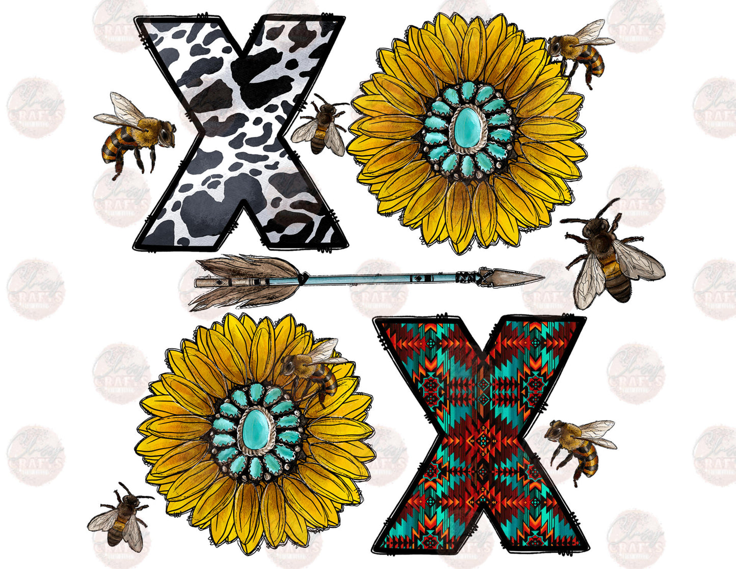 XOXO Cowhide And Sunflowers Transfer