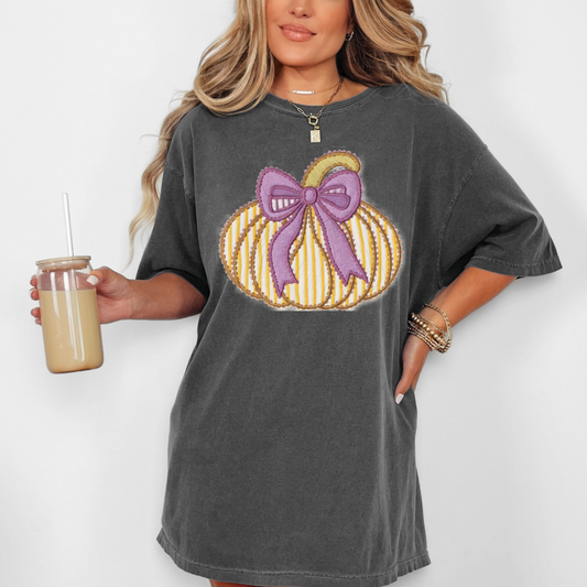 Yellow Pumpkin Lilac Bow Transfer