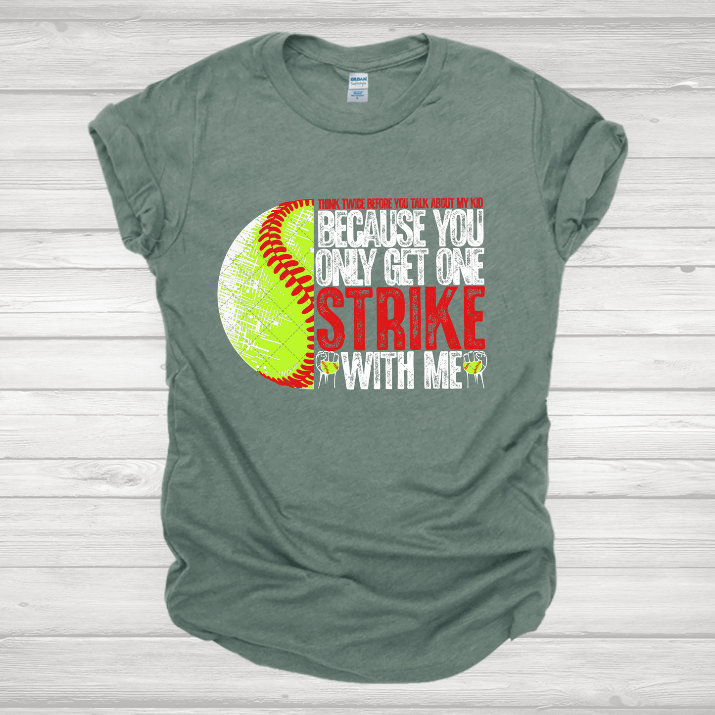 You Only Get One Strike With Me Softball Yellow White and Red ** TWO PART* SOLD SEPARATELY** Transfer