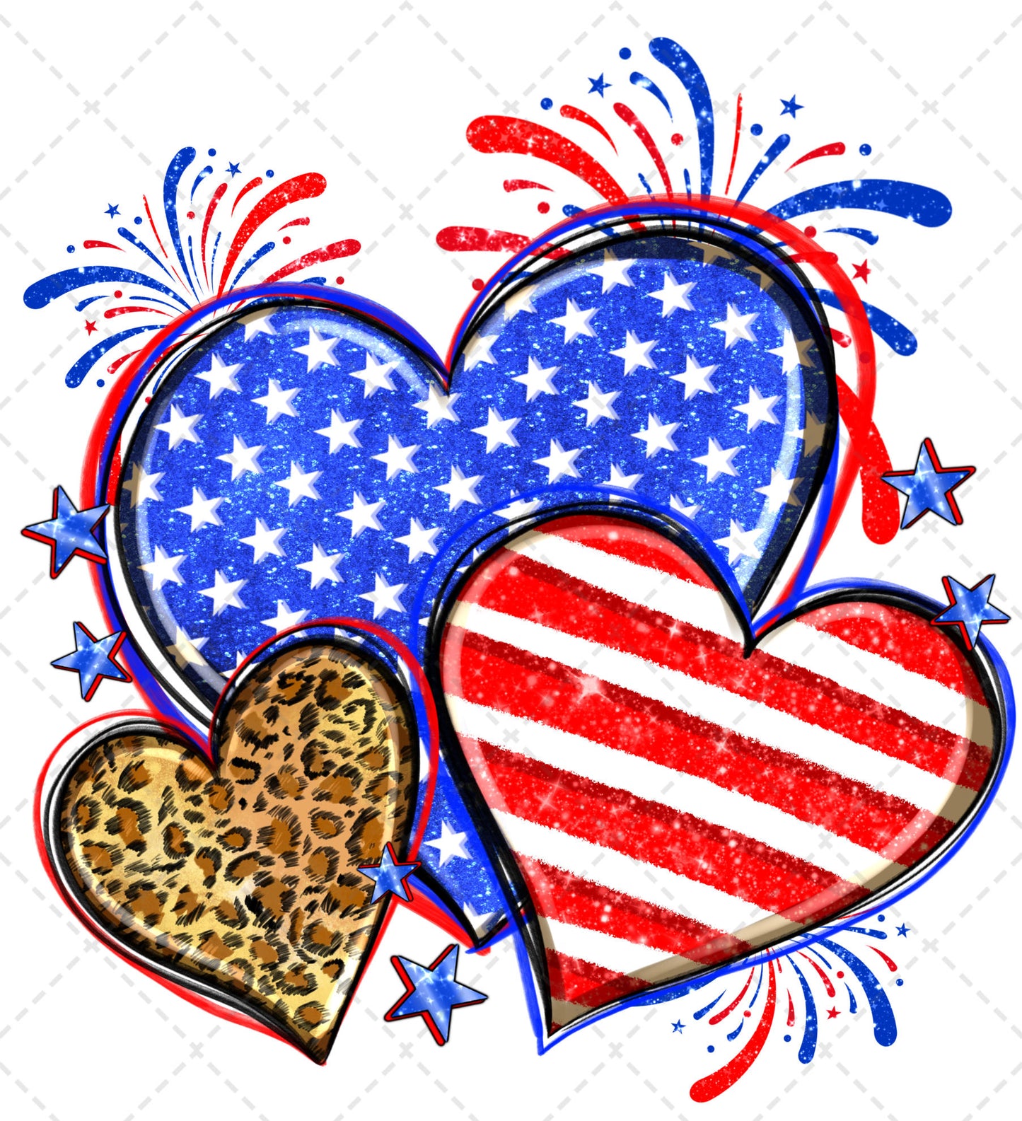 America Flag Leopard Hearts Transfer