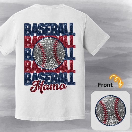 Baseball Mama Faux Glitter Stacked Transfer ** TWO PART* SOLD SEPARATELY**