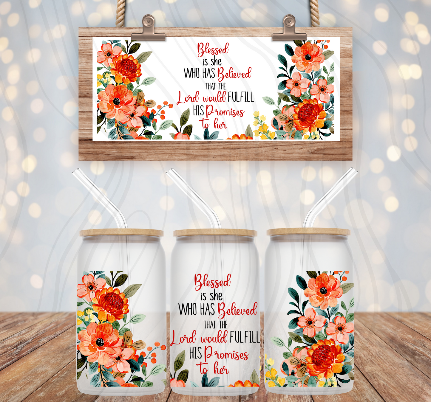 Blessed Is She 16oz Libbey Wrap