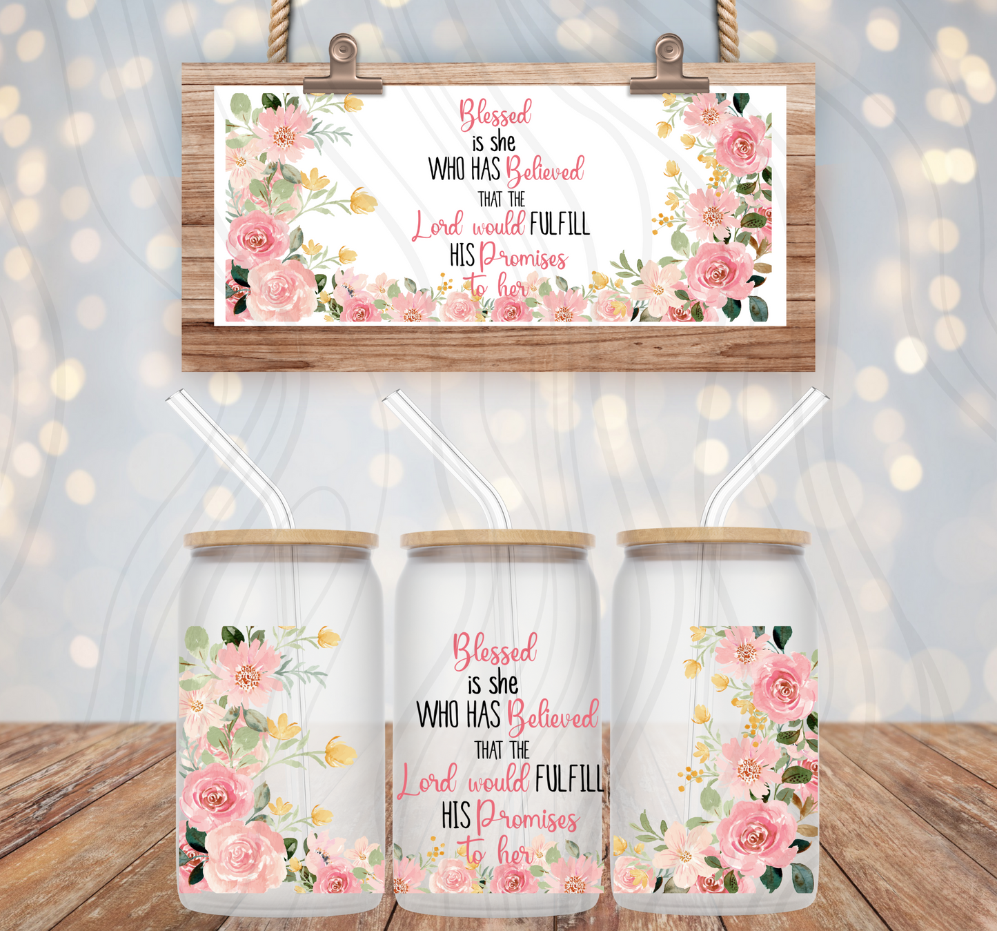 Blessed Pink 16oz Libbey Wrap